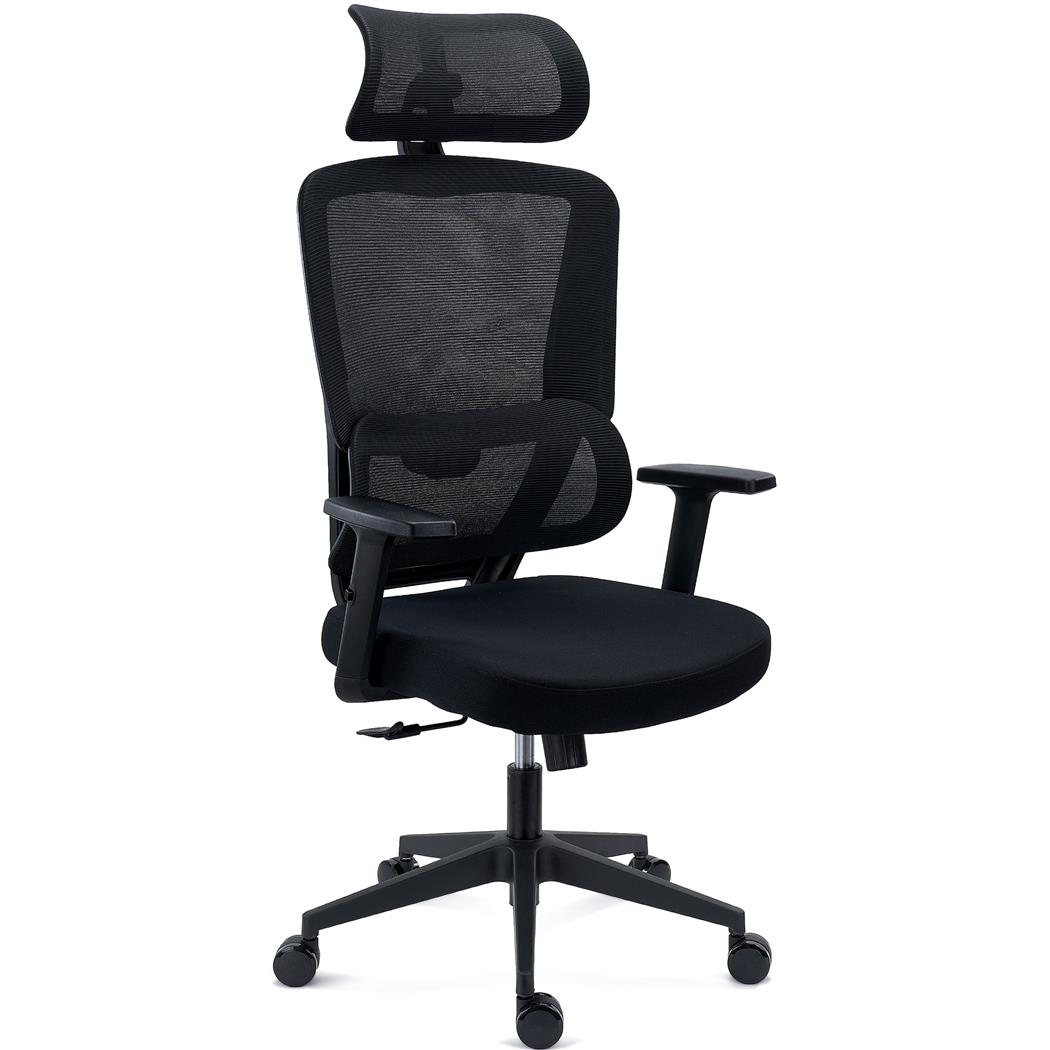 Chaise Ergonomique SUPRA avec Appui-Tête, Support Lombaire, Utilisation Intensive, Tissu et Maille Respirable, Noir