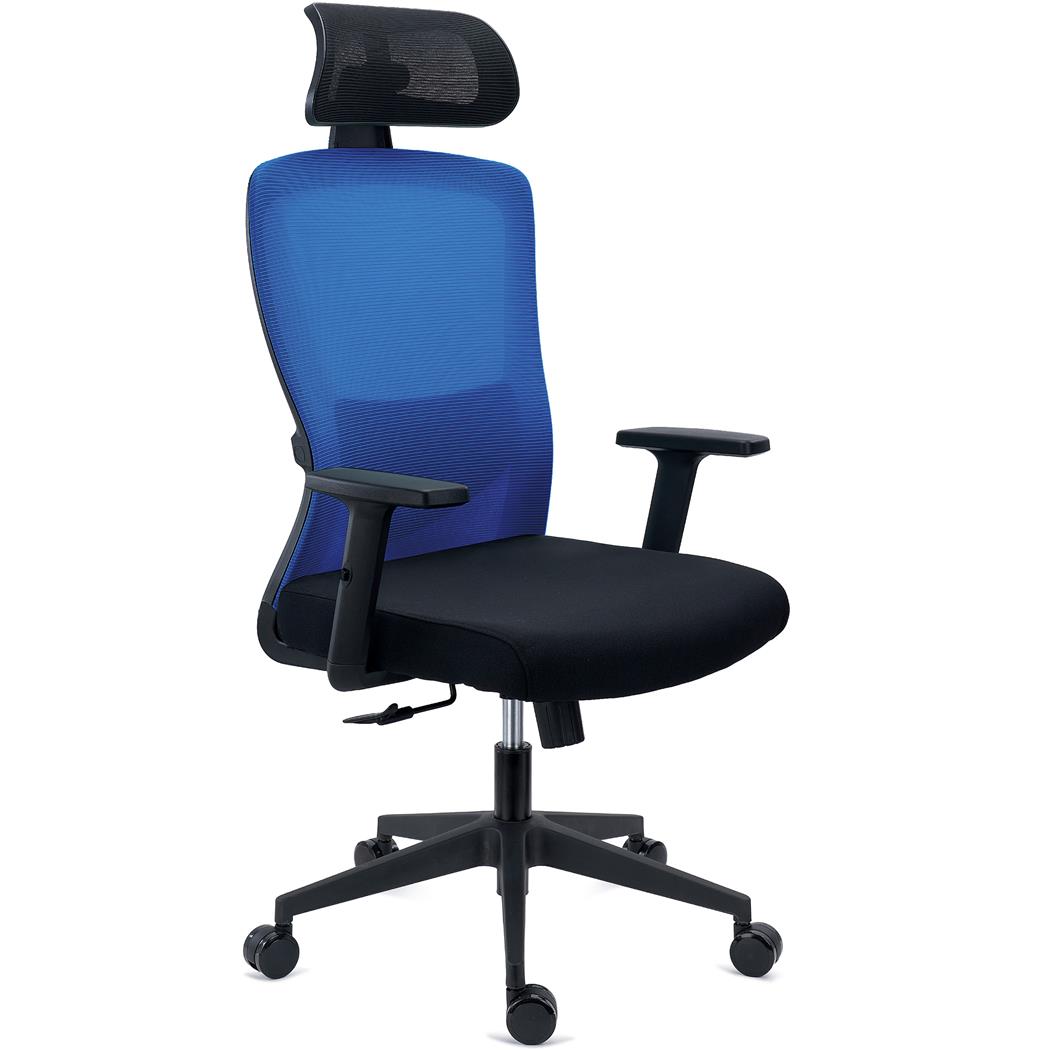 haise de Bureau NOTE PRO, Appui-tête, Utilisation Intensive de 8h, Support Lombaire Réglable, en Tissu et Maille Respirable, Bleu