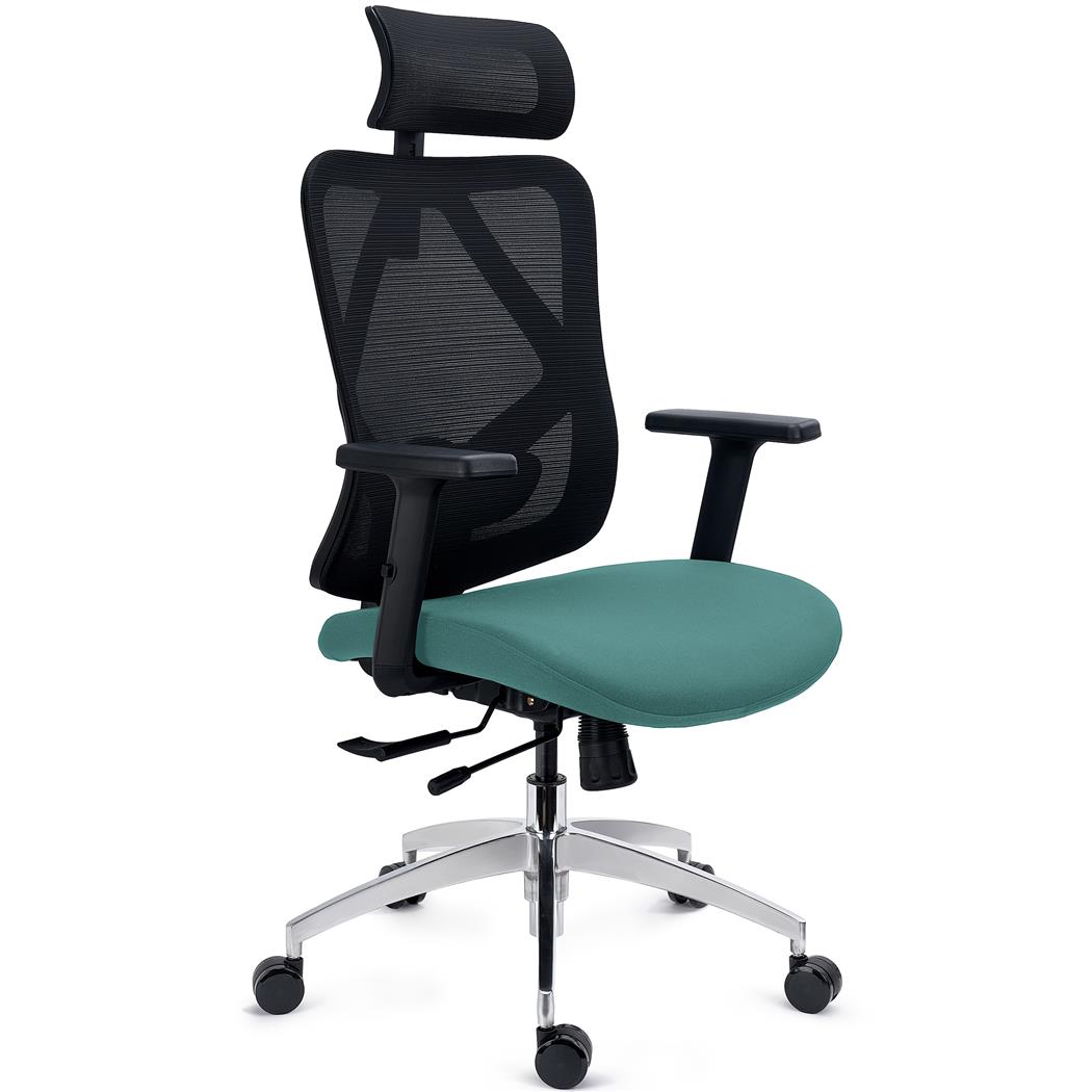 Chaise Ergonomique LONDON, Support Lombaire Réglable, Assise Réglable en Profondeur, Utilisation Intensive 8h, en Vert