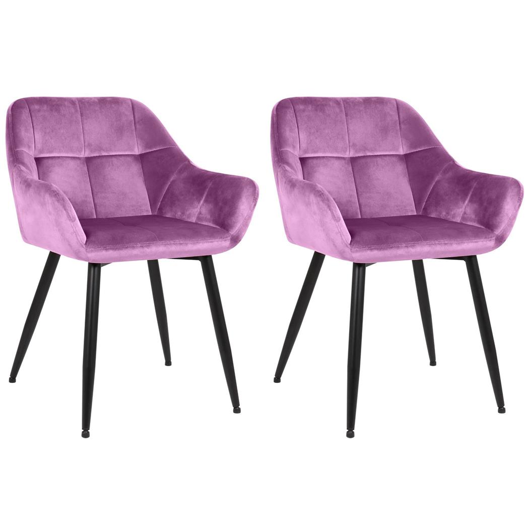 Lot de 2 Chaises Visiteurs AMISA, Structure Métallique Robuste, en Velours Rose