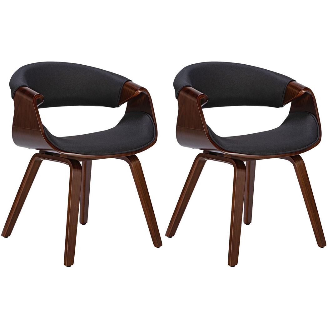 Lot de 2 Chaises Conférence MARGOT, Design Exclusif, Structure en Bois de Noyer, en Tissu Noir