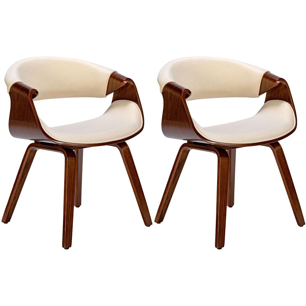 Lot de 2 Chaises Conférence MARGOT, Design Exclusif, Structure en Bois de Noyer, en Tissu Crème