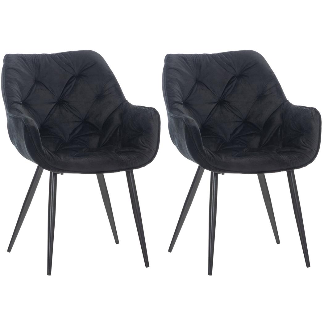Lot de 2 Chaises visiteur TEXAS, Design Confortable et Elégant, Piétement métallique, en Velours Noir