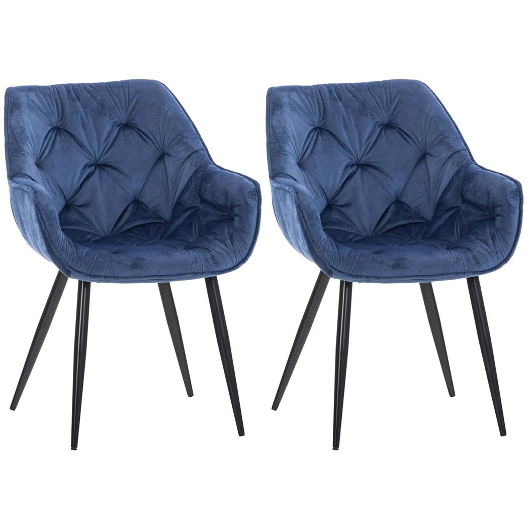 Lot de 2 Chaises visiteur TEXAS, Design Confortable et Elégant, Piétement métallique, en Velours Bleu