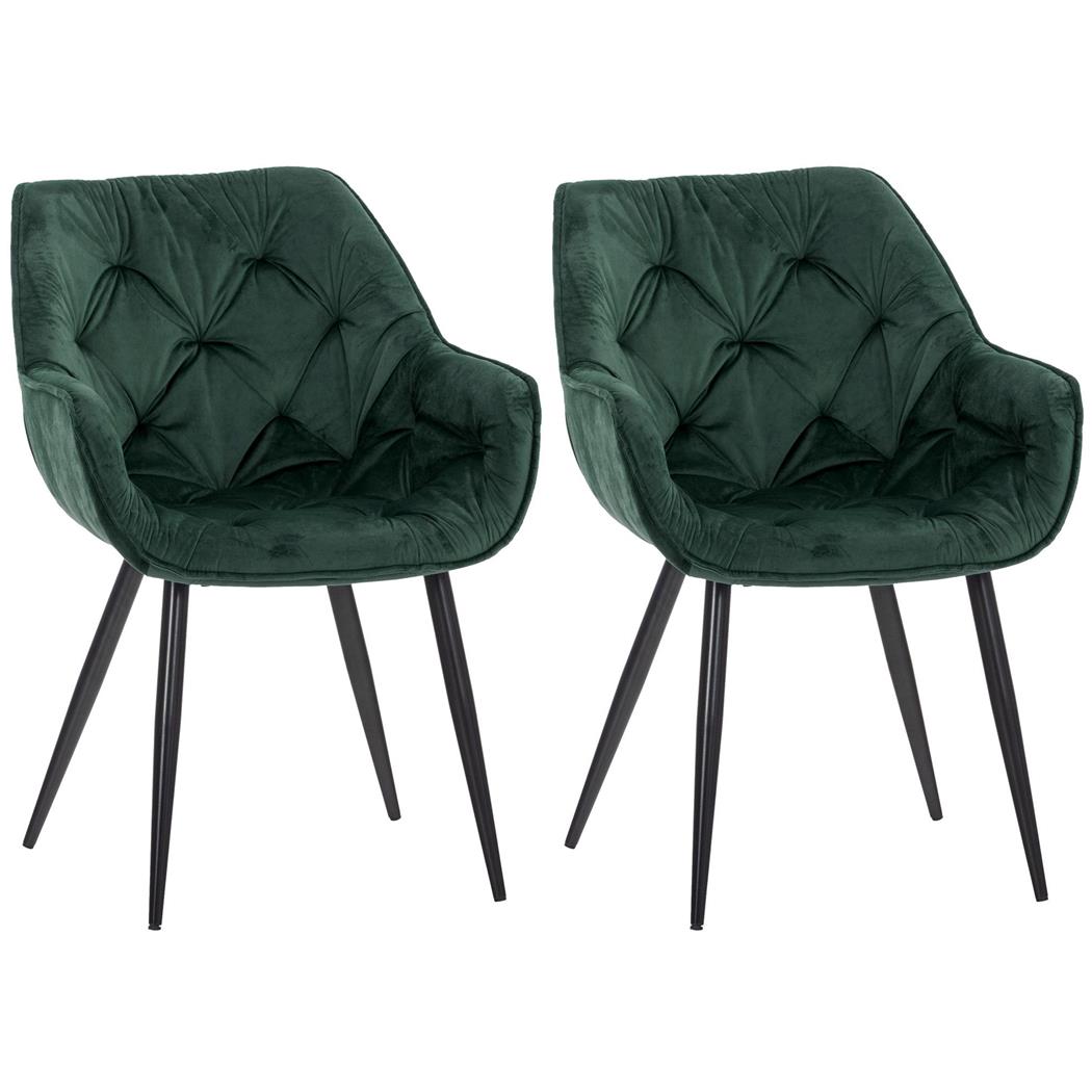 Lot de 2 Chaises visiteur TEXAS, Design Confortable et Elégant, Piétement métallique, en Velours Vert