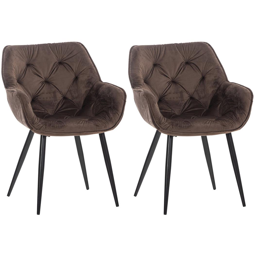 Lot de 2 Chaises visiteur TEXAS, Design Confortable et Elégant, Piétement métallique, en Velours Marron