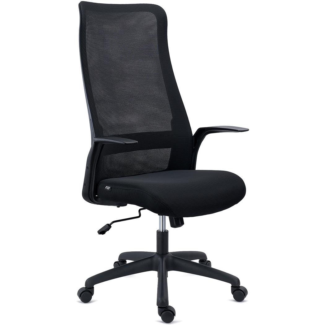 Chaise de Bureau SIERRA, Support Lombaire, Accoudoirs Design, en Tissu et Maille Respirable, Noir