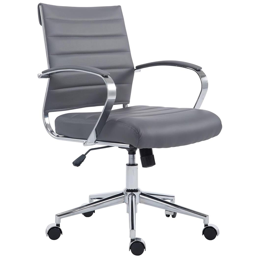 Chaise de bureau EVERY, Structure Métallique Chromée, Design élégant, Cuir, Gris