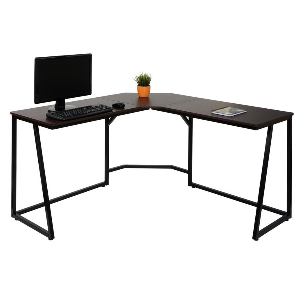 Bureau d'Angle ESSEN 76x140x140cm, Structure Metallique, Couleur Noyer