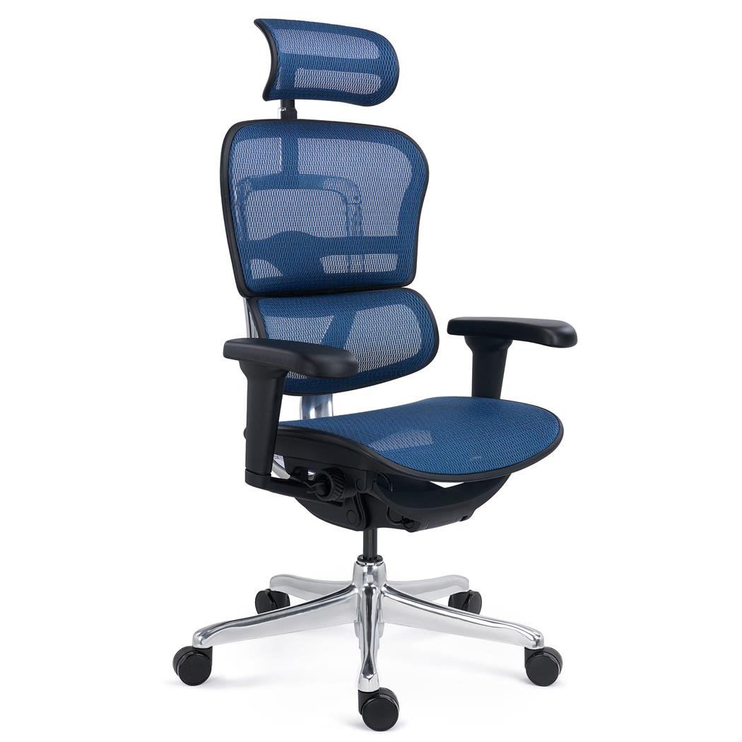 Chaise Ergonomique ERGO ULTRA, 100% Ajustable, Utilisation Intensive 8h, en Maille, Bleu