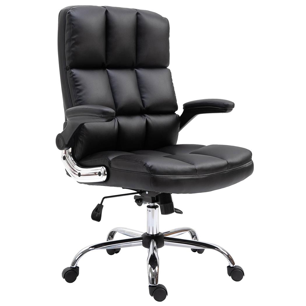 Fauteuil de bureau ALEXANDER, Grand Rembourrage, Accoudoirs relevables, Cuir, Noir