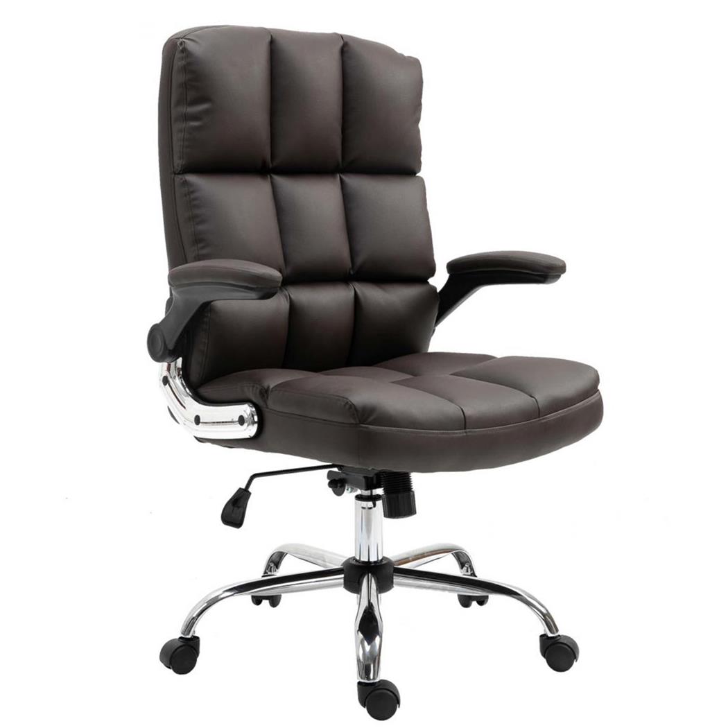 Fauteuil de bureau ALEXANDER, Grand Rembourrage, Accoudoirs relevables, Cuir, Marron