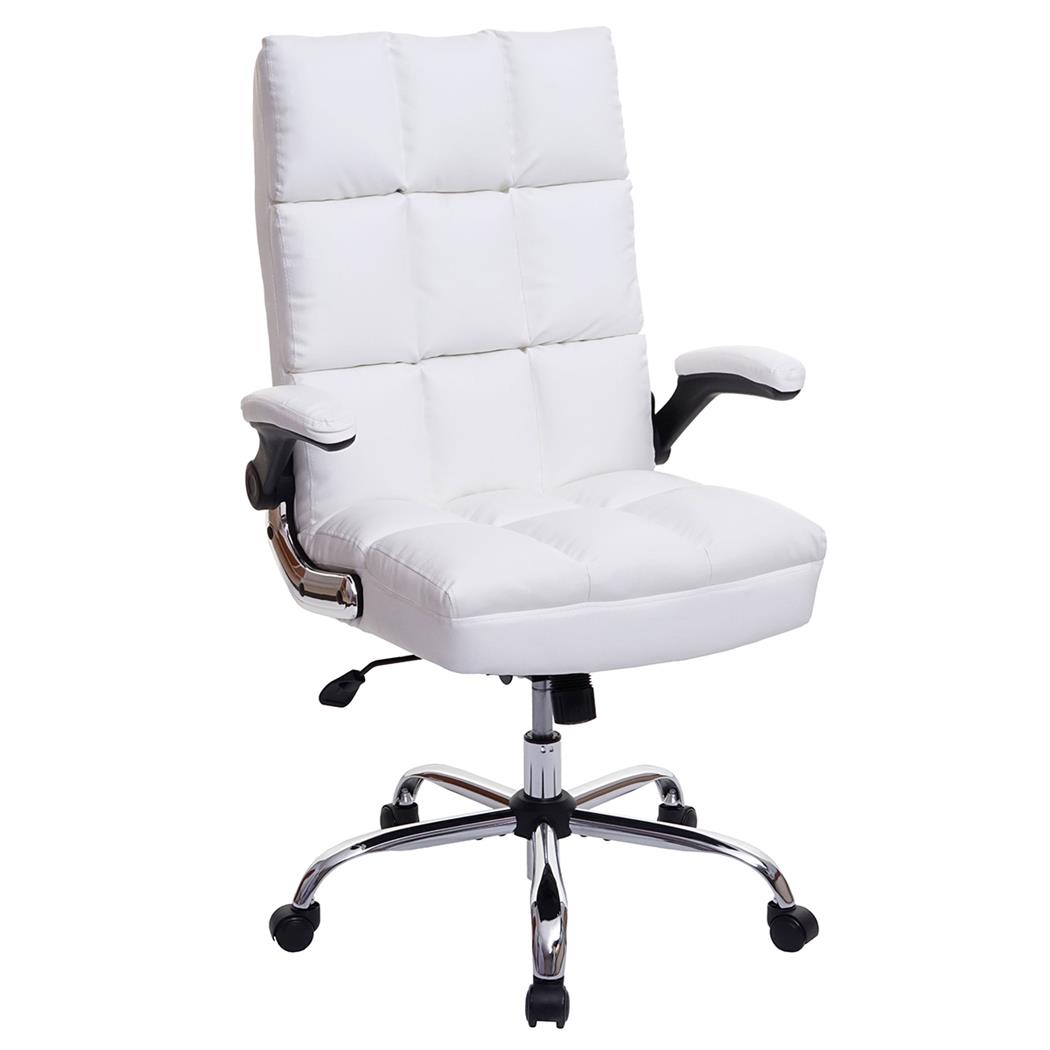 Fauteuil de bureau ALEXANDER, Grand Rembourrage, Accoudoirs relevables, Cuir, Blanc