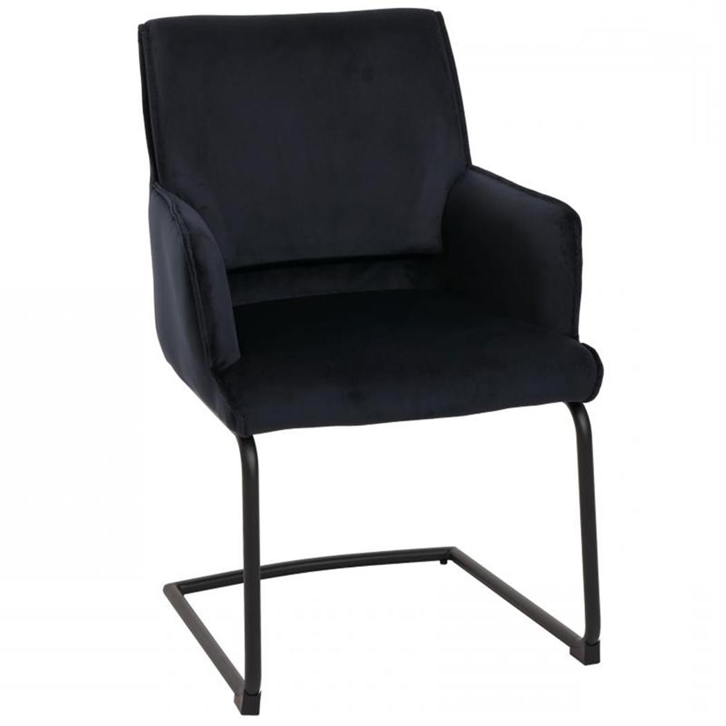 Chaise Visiteur NICHOLS, Structure Metallique Noire, Épais Rembourrage, en Tissu, Bleu Foncé