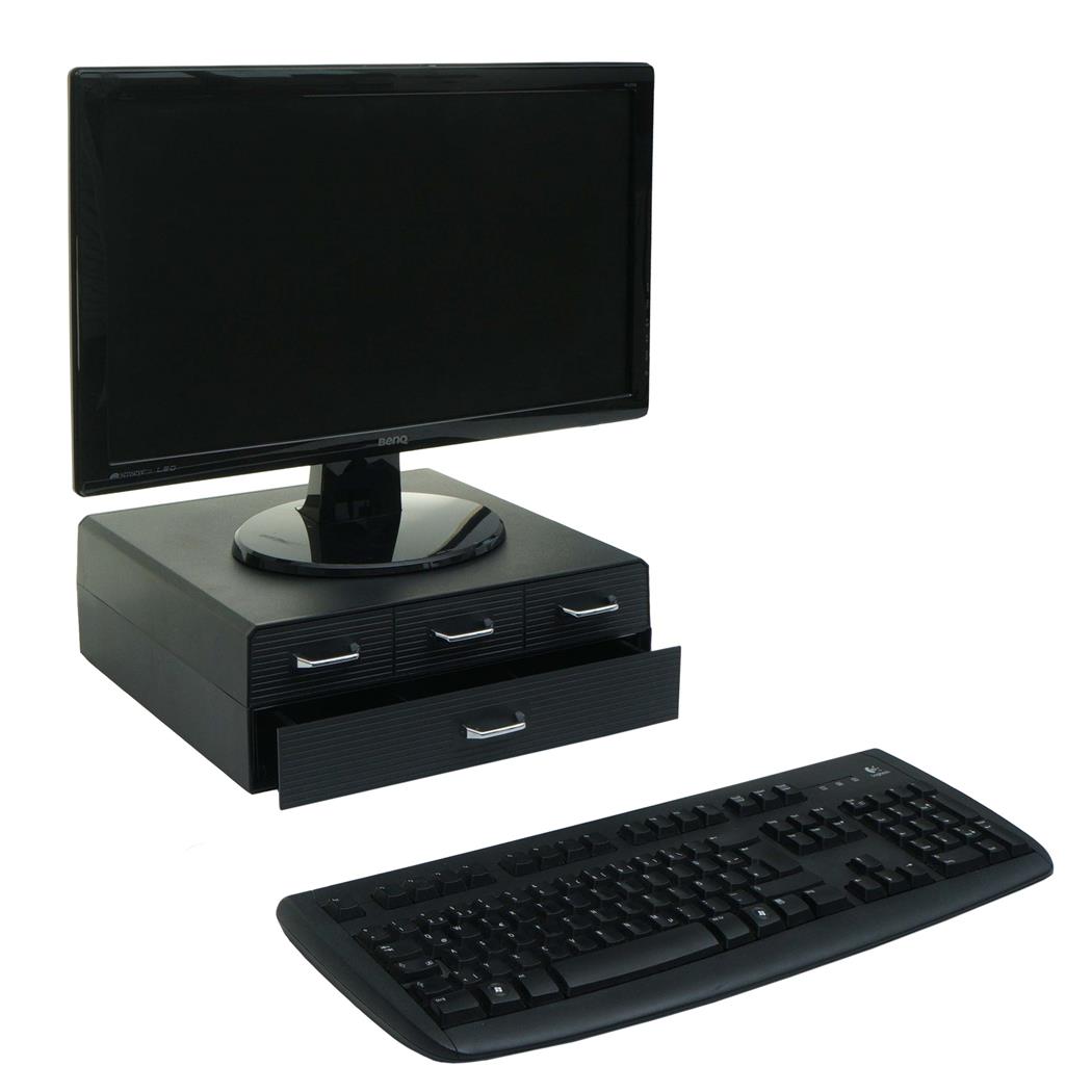 Réhausseur pour Écran ASH, avec Tiroirs, 34x31x13cm, Noir
