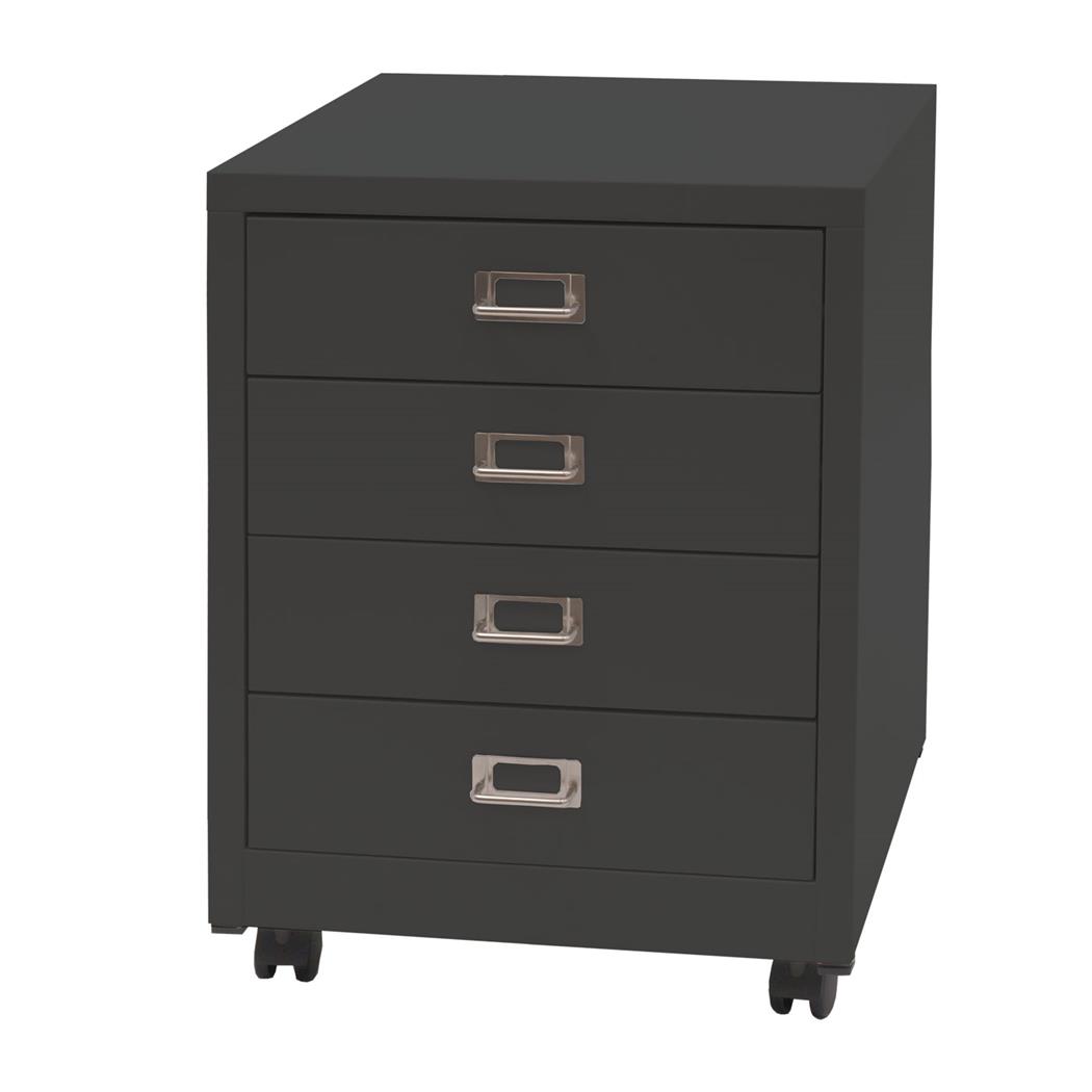 Caisson Mobile DONY, 4 Tiroirs, 40x41x55 cm, en Acier, Gris foncé