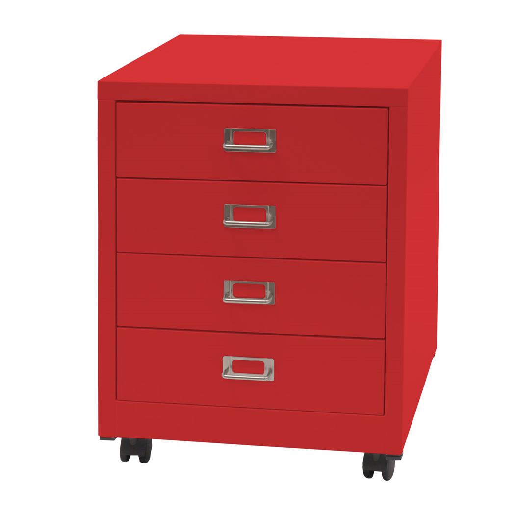 Caisson Mobile DONY, 4 Tiroirs, 40x41x55 cm, en Acier, Rouge