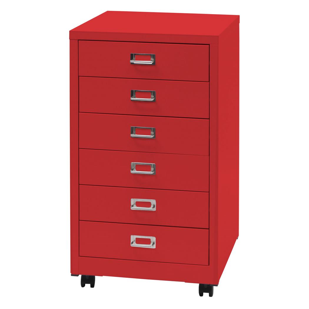 Caisson Mobile DONY, 6 Tiroirs, 40x41x75 cm, en Acier, Rouge