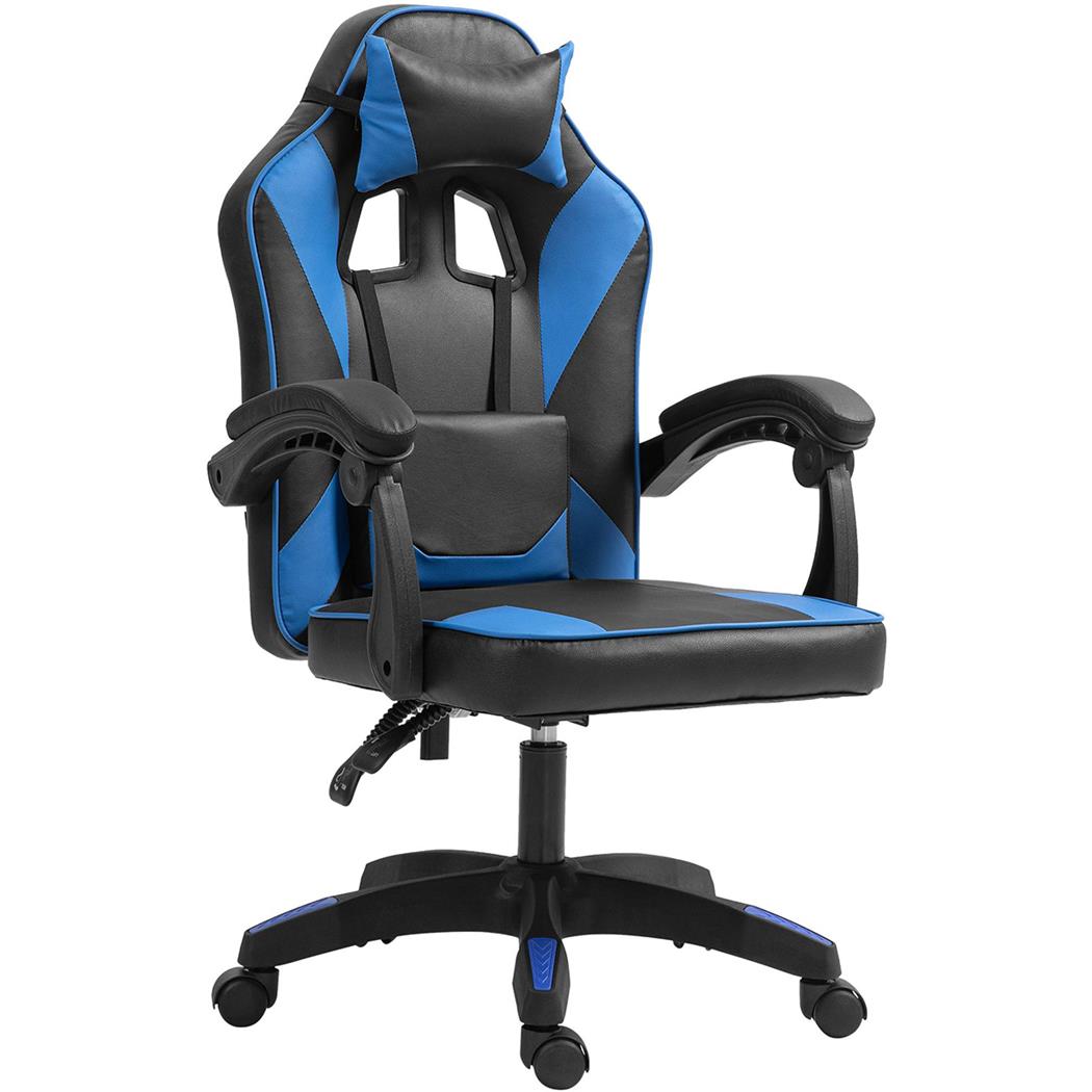 Chaise Gaming TESCO, Inclinable, Design Sportif, en Cuir, Noir/Bleu
