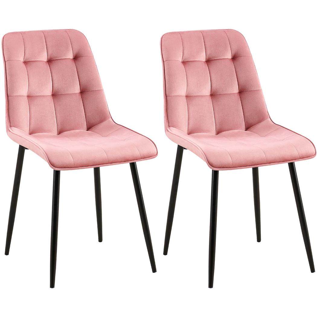 Lot de 2 Chaises Visiteur HALIMA, Rembourrage Épais, Structure Métallique, en Velours, Rose Clair
