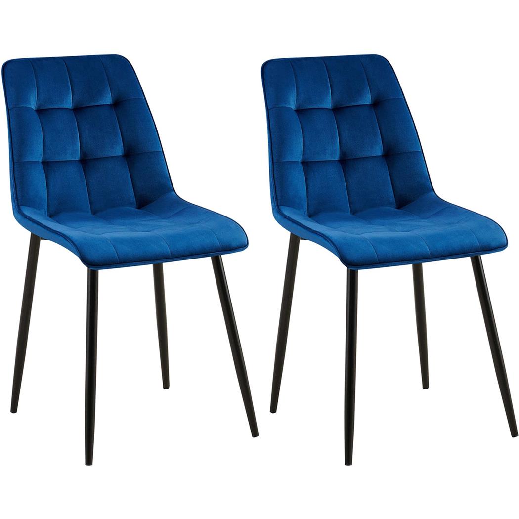 Lot de 2 Chaises Visiteur HALIMA, Rembourrage Épais, Structure Métallique, en Velours, Bleu