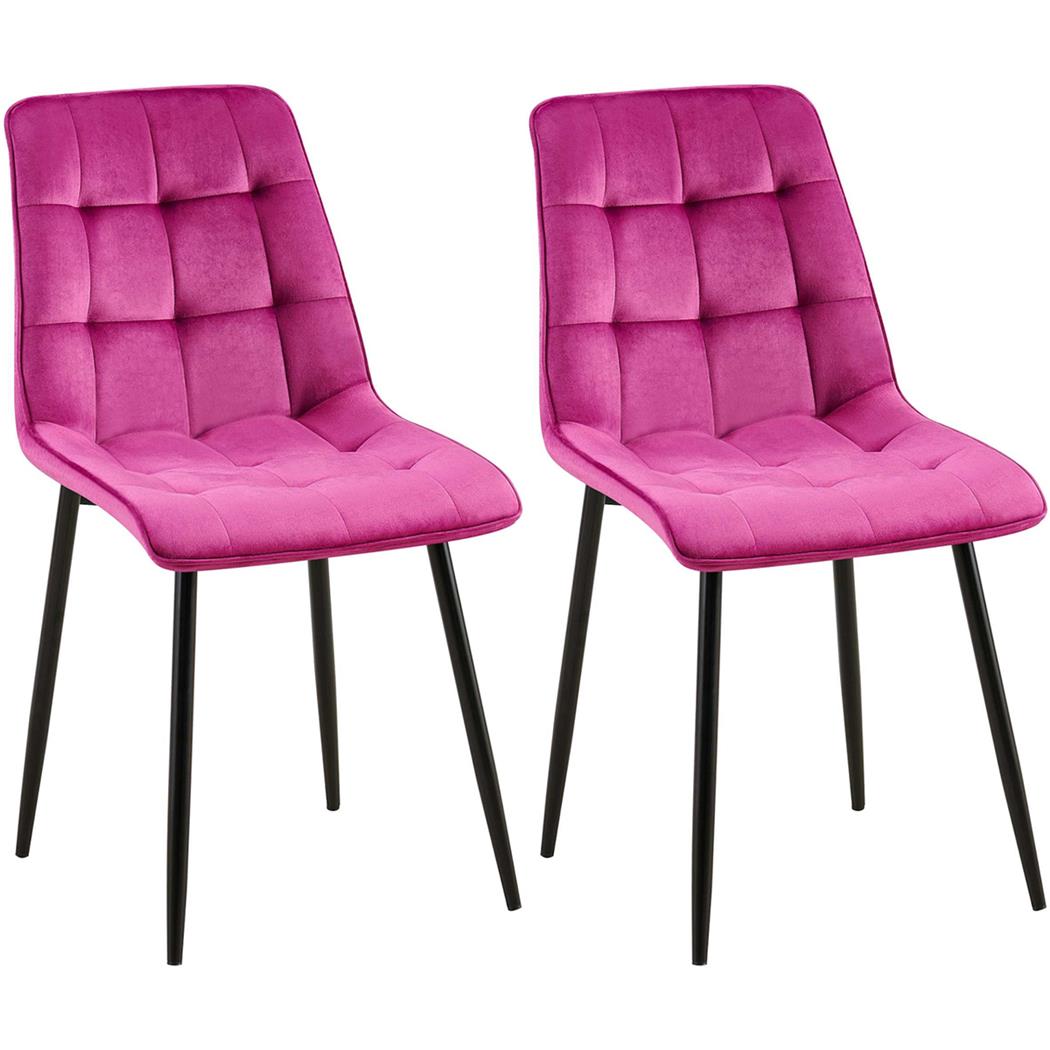 Lot de 2 Chaises Visiteur HALIMA, Rembourrage Épais, Structure Métallique, en Velours, Rose Fuchsia