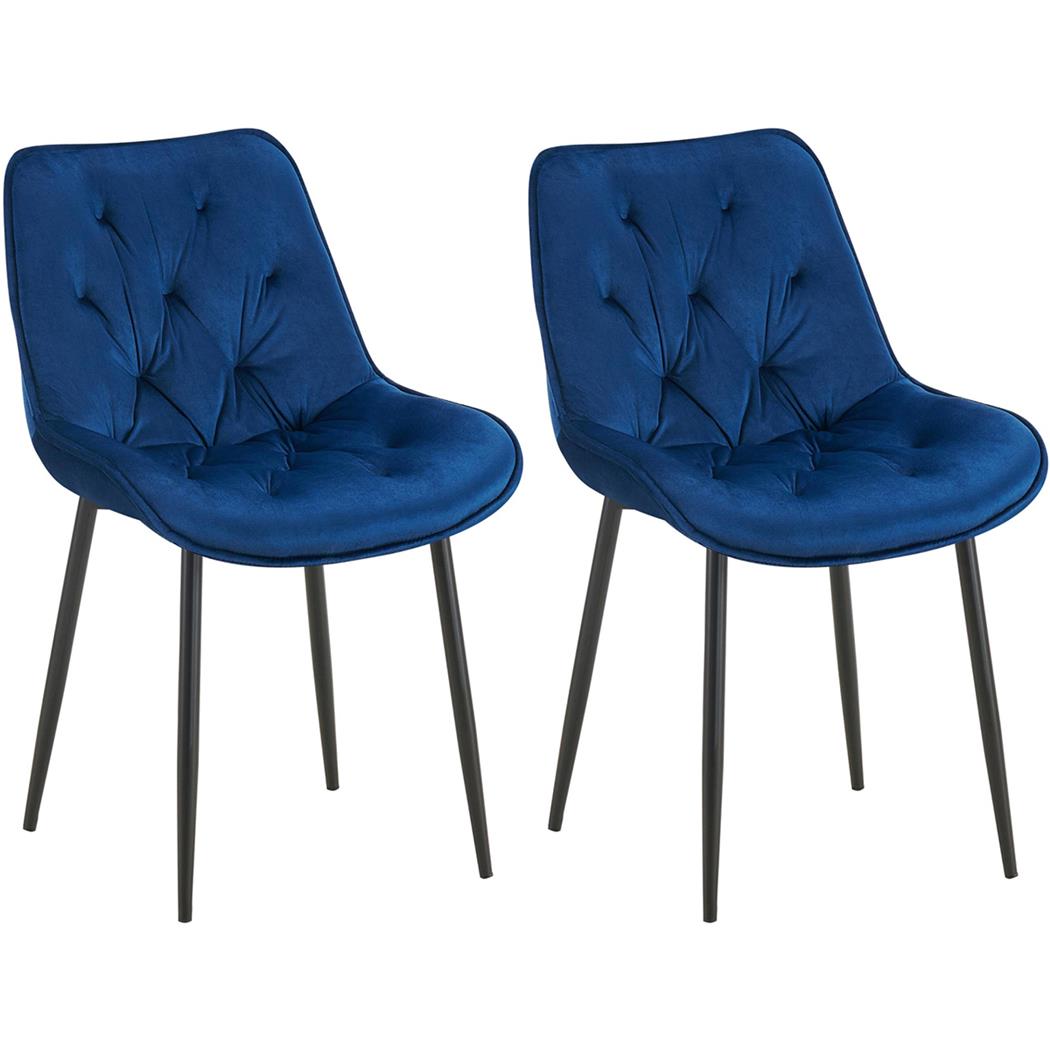 Lot de 2 Chaises visiteur GRACE, Design Confortable et Elégant, Piétement métallique, en Velours Bleu