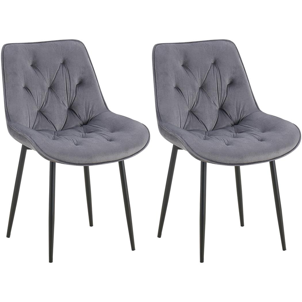 Lot de 2 Chaises visiteur GRACE, Design Confortable et Elégant, Piétement métallique, en Velours Gris Foncé