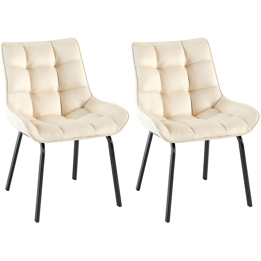 Lot de 2 Chaises visiteur MAMBO, Rembourrage Épais, Piétement métallique, en Velours Crème