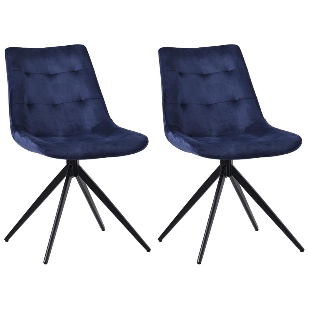 Lot de 2 Chaises Visiteur KEATON VELOURS, Structure Métallique, Pivotantes, Bleu