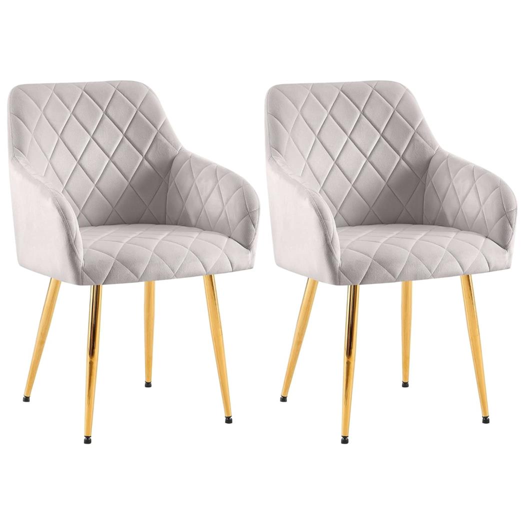 Lot de 2 Chaises Visiteur GLOVER, Elégance et Confort, Pieds Métalliques Dorés, en Velours Gris Clair 