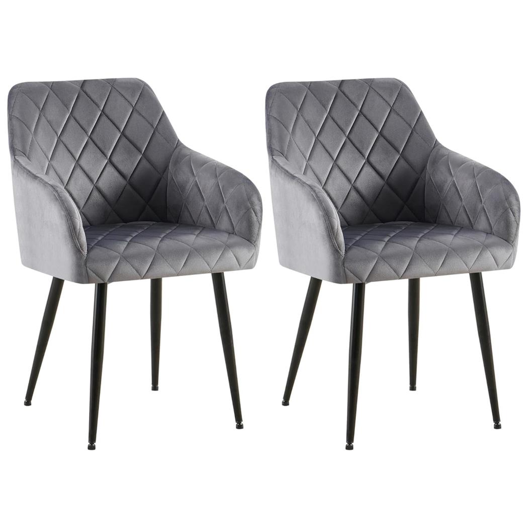 Lot de 2 Chaises Visiteur GLOVER, Elégance et Confort, Pieds Métalliques Noirs, en Velours Gris Foncé