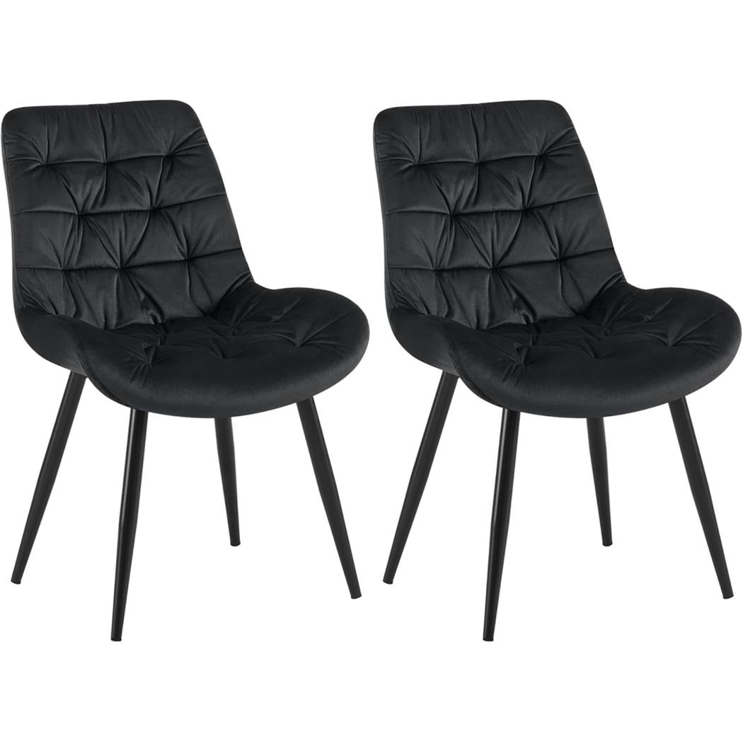 Lot de 2 Chaises visiteur LENNY, Piétement métallique Noir, en Velours, Noir