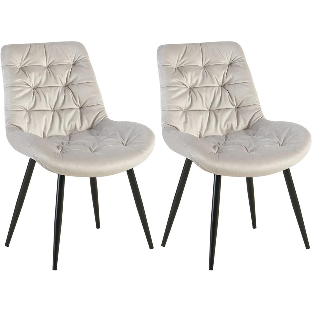 Lot de 2 Chaises visiteur LENNY, Piétement métallique Noir, en Velours, Gris Clair