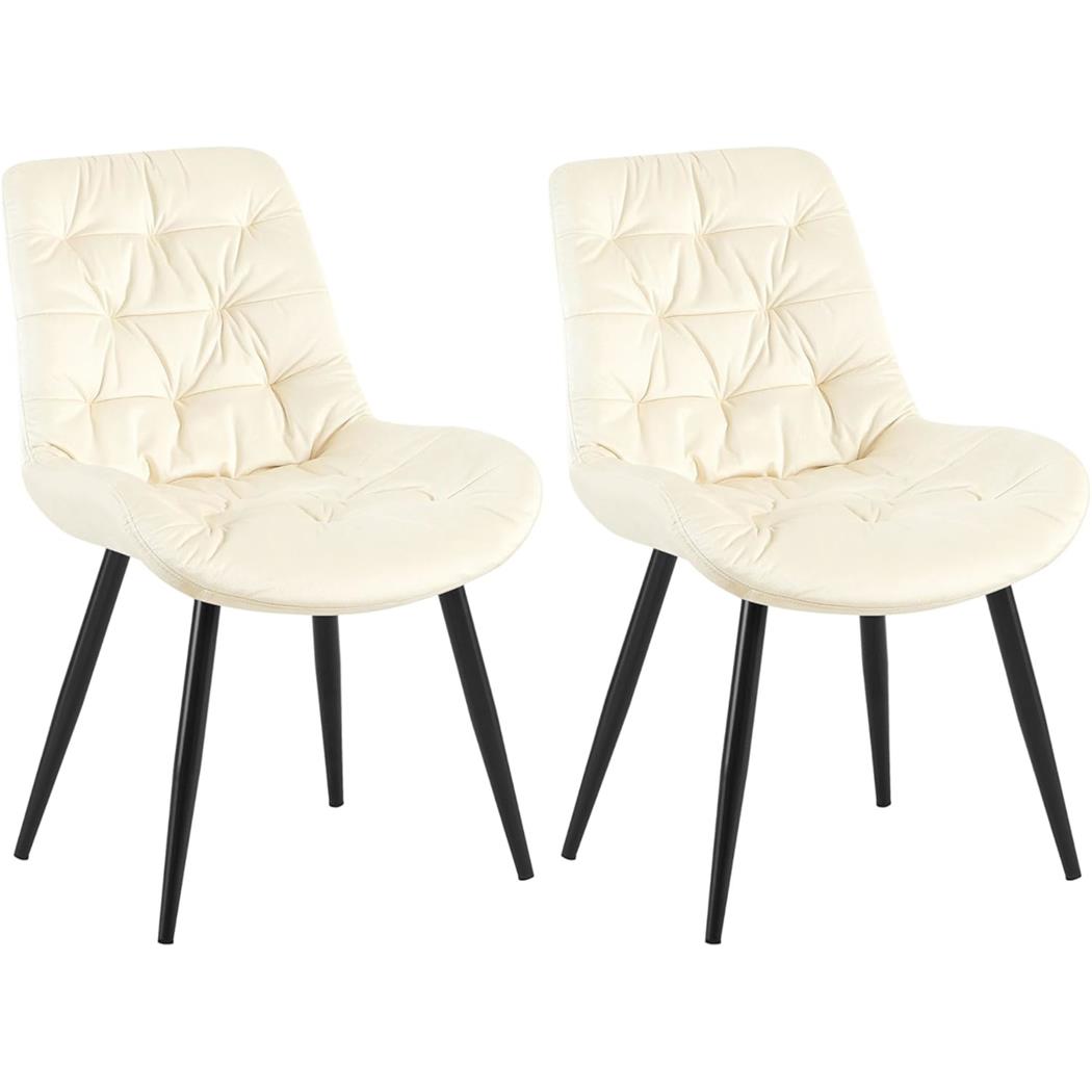 Lot de 2 Chaises visiteur LENNY, Piétement métallique Noir, en Velours, Crème