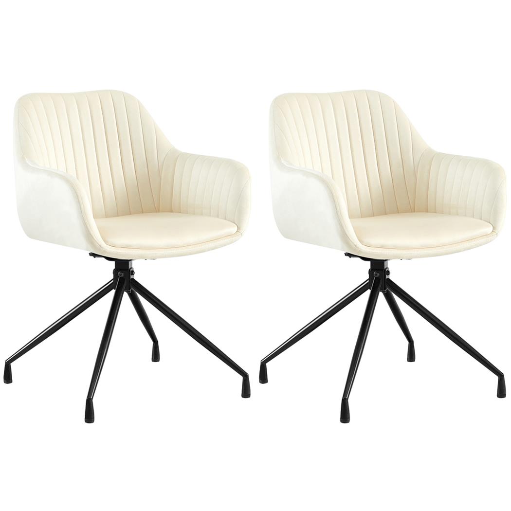 Lot de 2 Chaises Visiteur TANNER, Structure Métallique, Pivotante à 180º, Velours, Crème