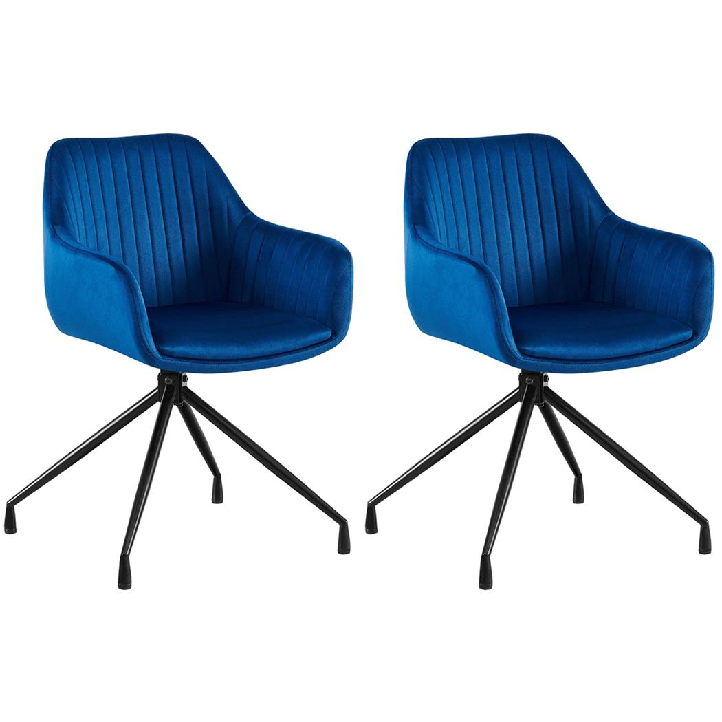 Lot de 2 Chaises Visiteur TANNER, Structure Métallique, Pivotante à 180º, Velours, Bleu