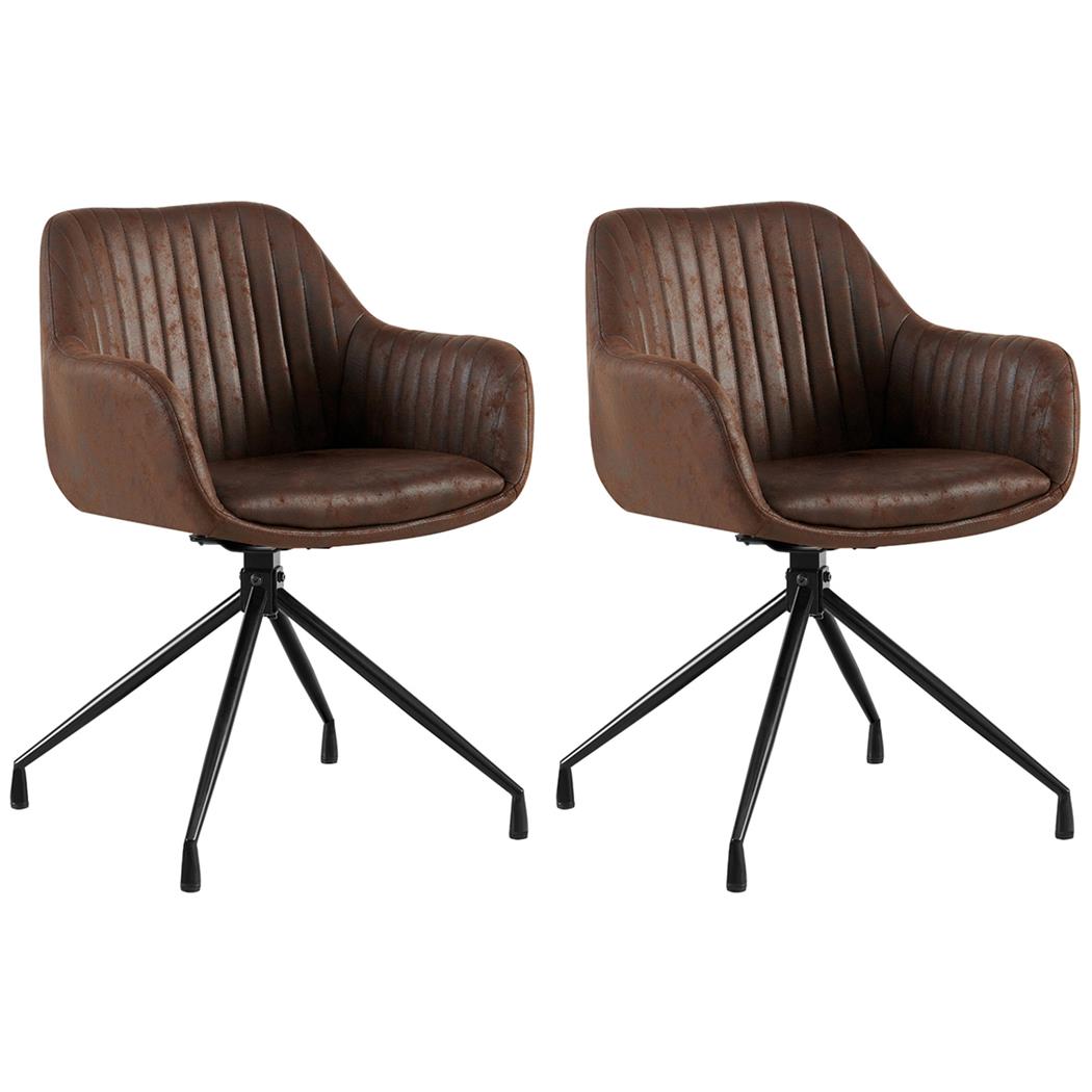 Lot de 2 Chaises Visiteur TANNER, Structure Métallique, Pivotante à 180º, Cuir, Marron Foncé