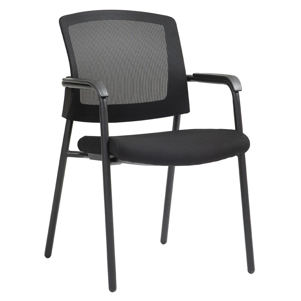 Chaise Visiteur CARTER, Empilable, Avec Accoudoirs, En Tissu et Maille Respirante, Noir