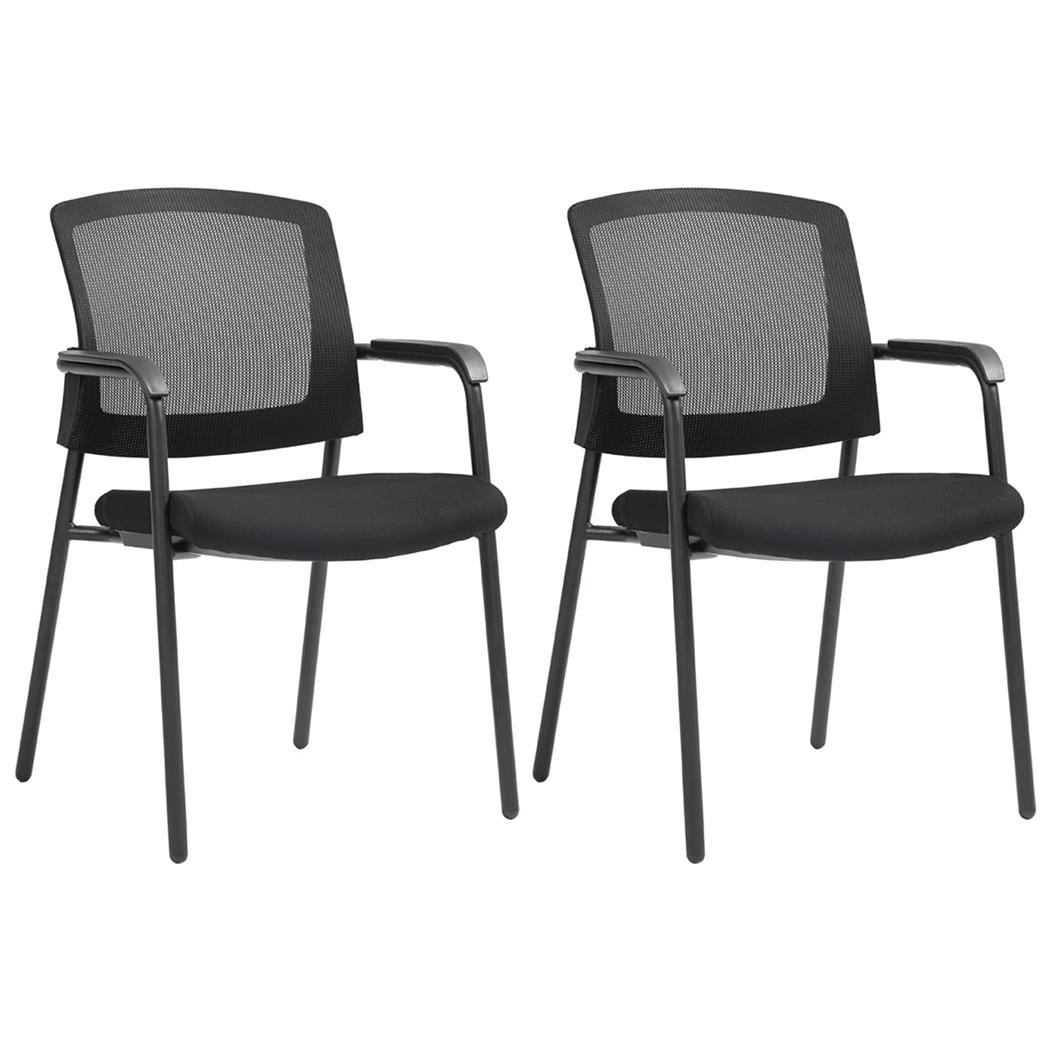 Lot de 2 Chaises Visiteur CARTER, Empilables, Avec Accoudoirs, En Tissu et Maille Respirante, Noir