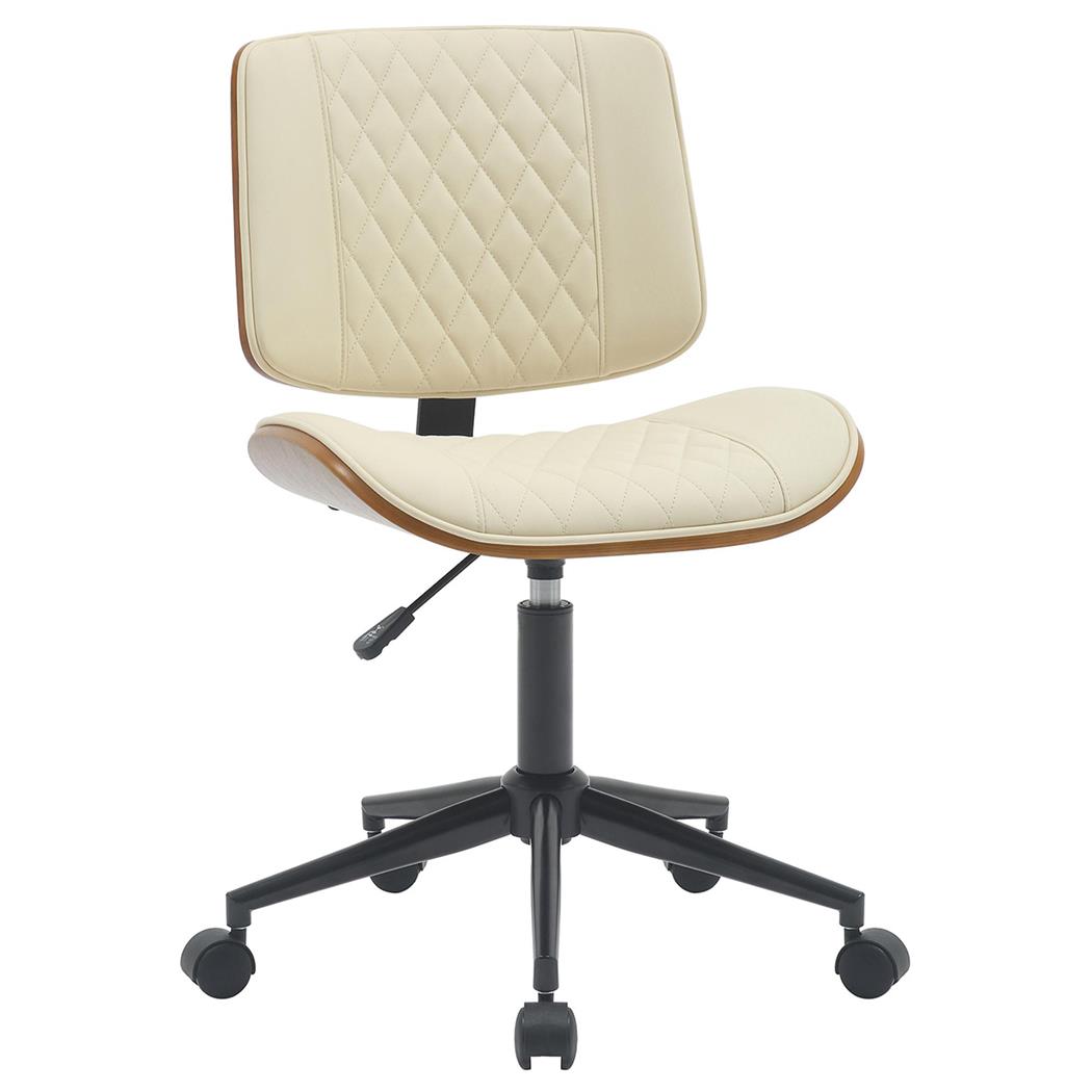 Chaise de Bureau MARYEN, Style Scandinave, Piètement Noir, Noyer et Cuir, Crème