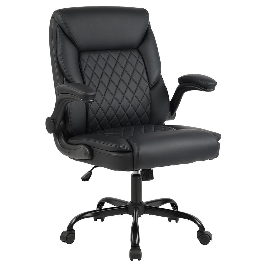 Fauteuil de bureau EMMY, Grand Rembourrage, Accoudoirs relevables, Cuir, Noir