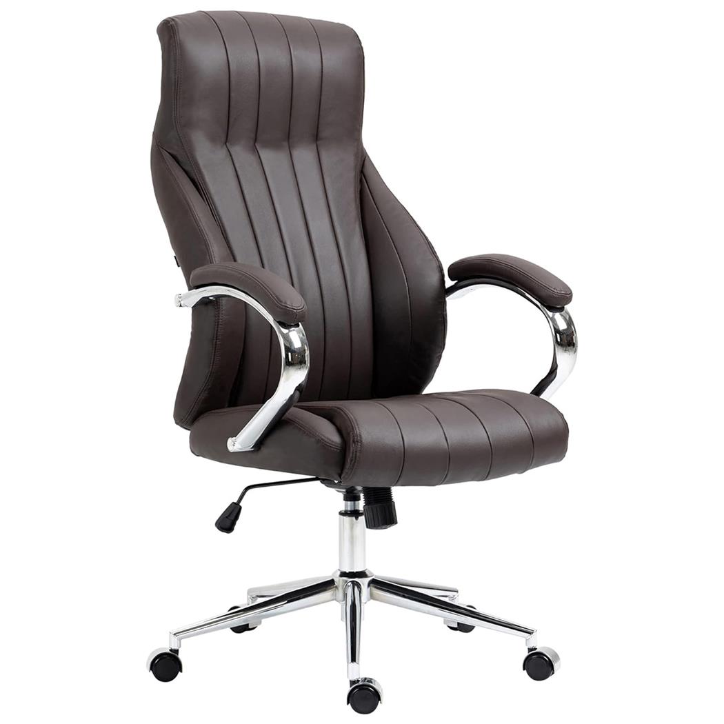 Fauteuil de bureau DALIA, Robuste et Élégant, Piétement Métallique, en Cuir Authentique, Marron