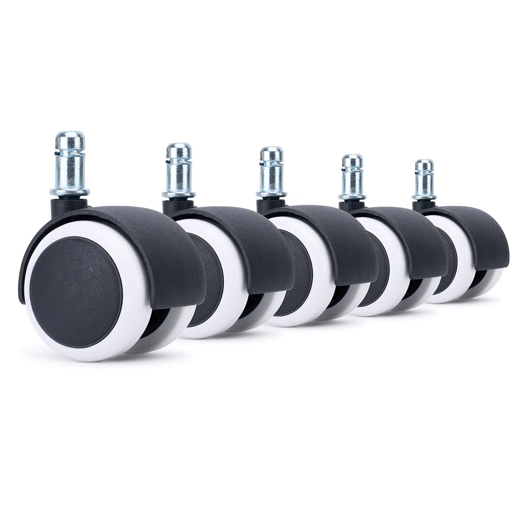 5x Roulettes pour Sols Durs CLASS 11x50mm, Revêtement en Gomme, Blanc