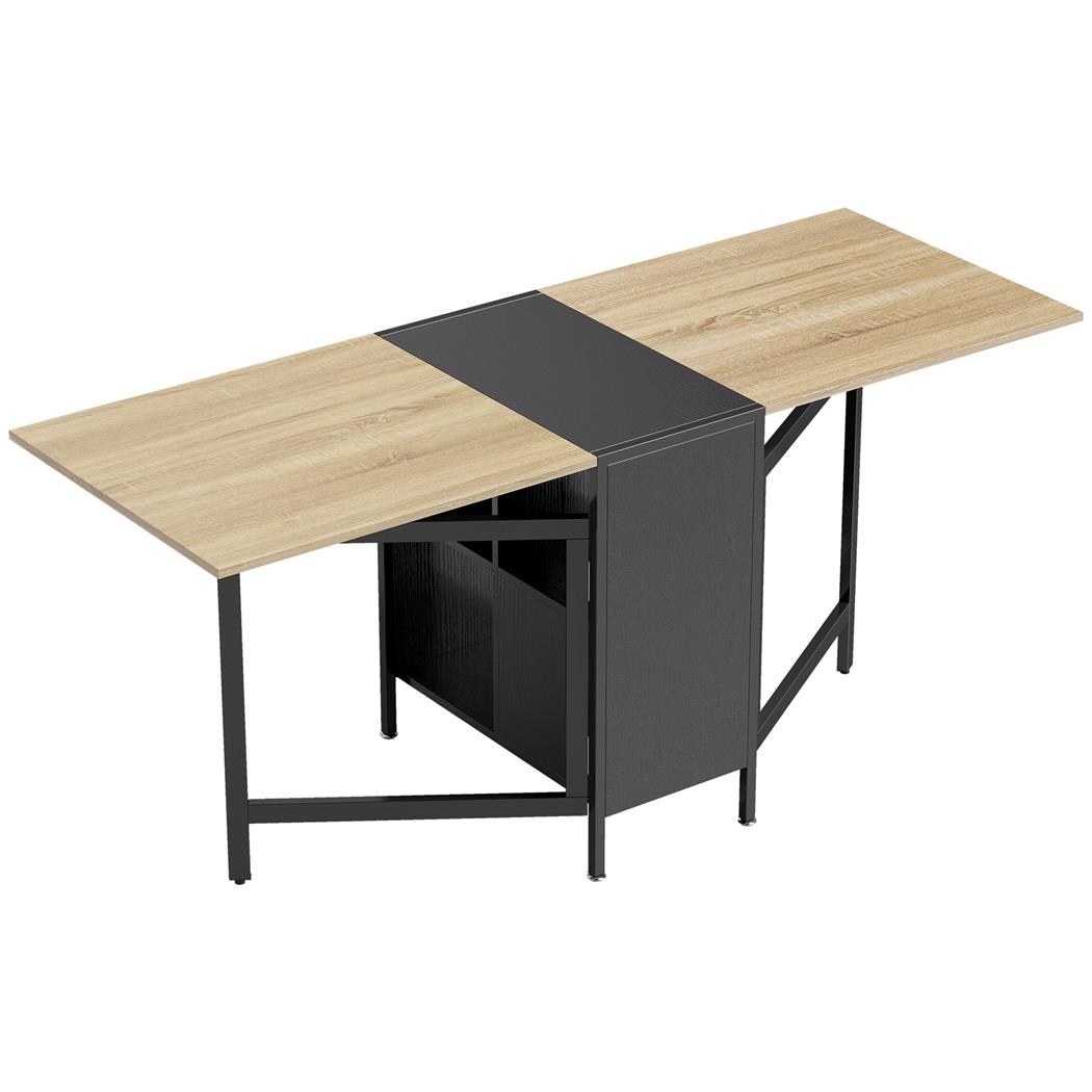 Table de Réunion ALMATY, Métal et Bois, 2 Rallonges Abattables, 3 Configurations, Bois Naturel et Noir