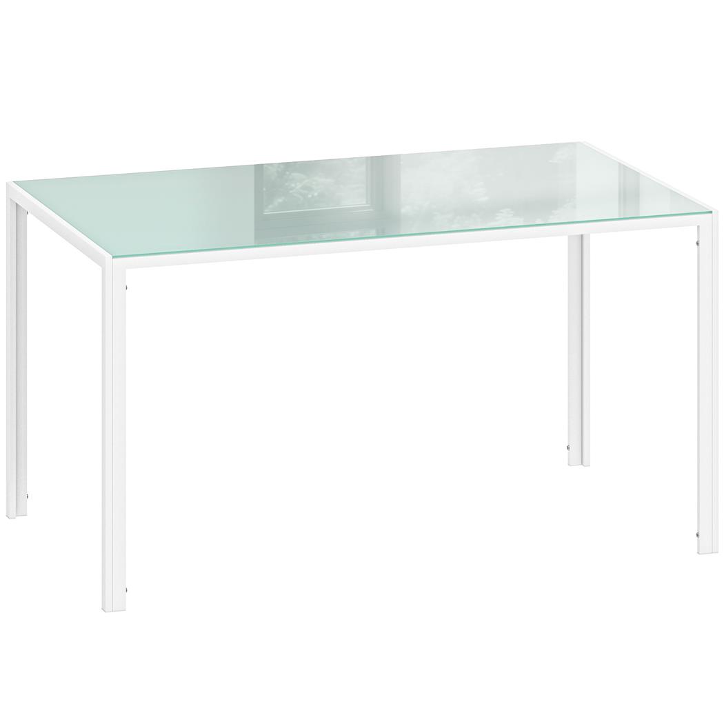 Table de réunion MAPUTO, 140 x 80 x 75 cm, Structure Métallique et Verre Trempé, Blanc