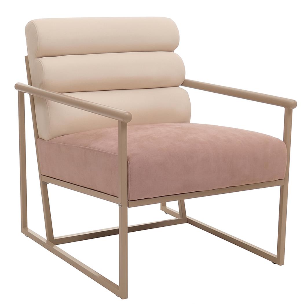 Chaise Visiteur MILLS, Elégance et Confort, Structure Metallique, En Tissu, Rose et Crème