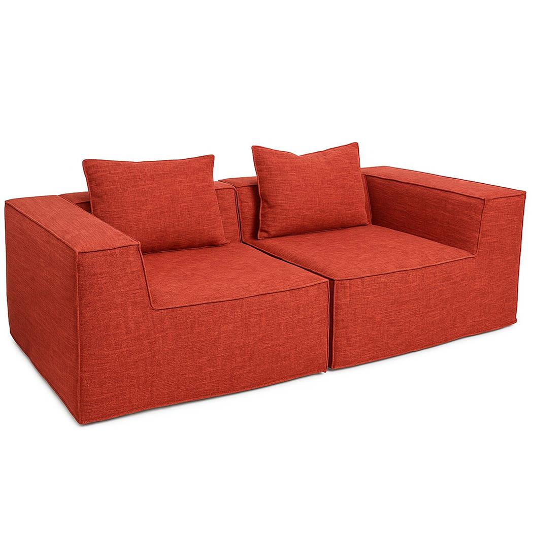 Canapé Modulable 2 places NANUK, Rembourrage Épais, En Tissu, Terracotta