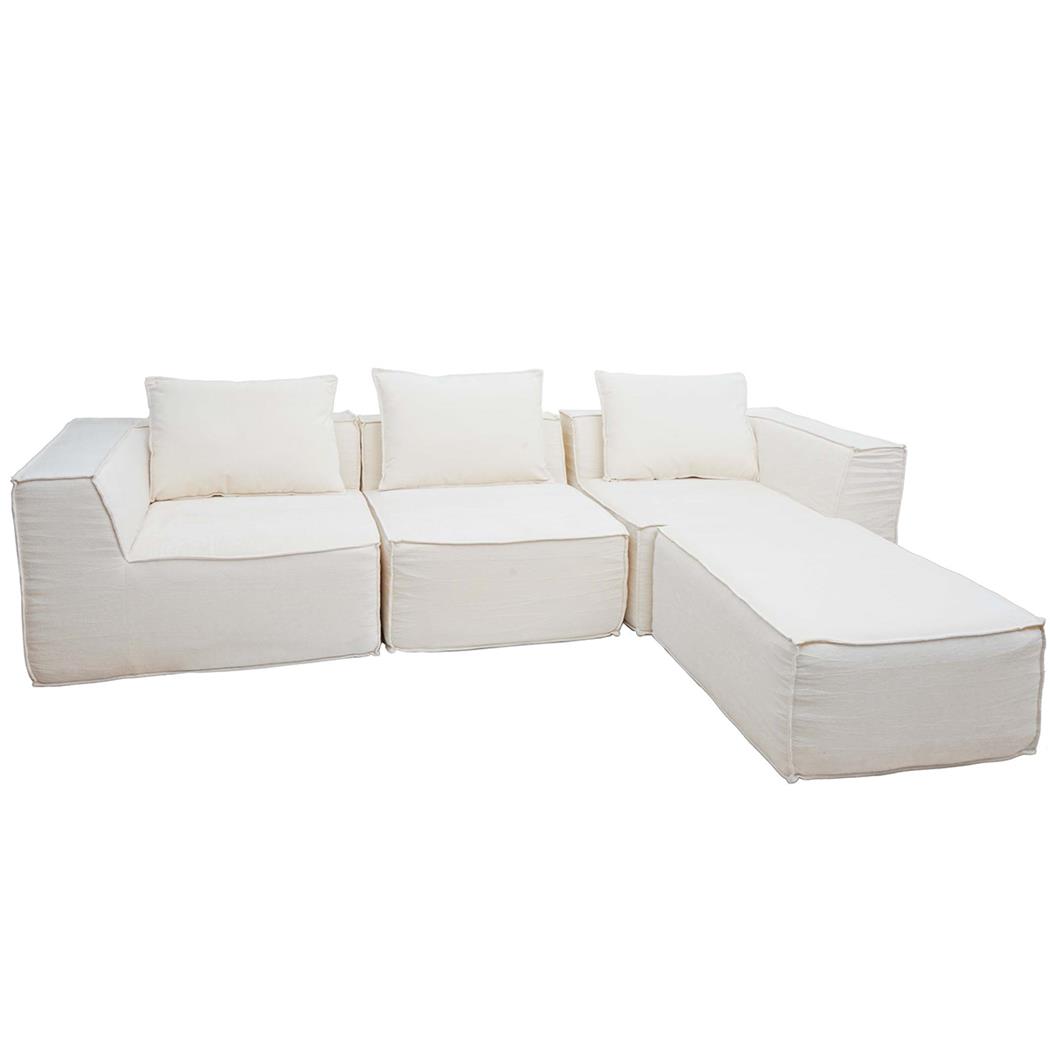 Canapé Modulable 3 places NANUK, Rembourrage Épais, En Tissu, Crème