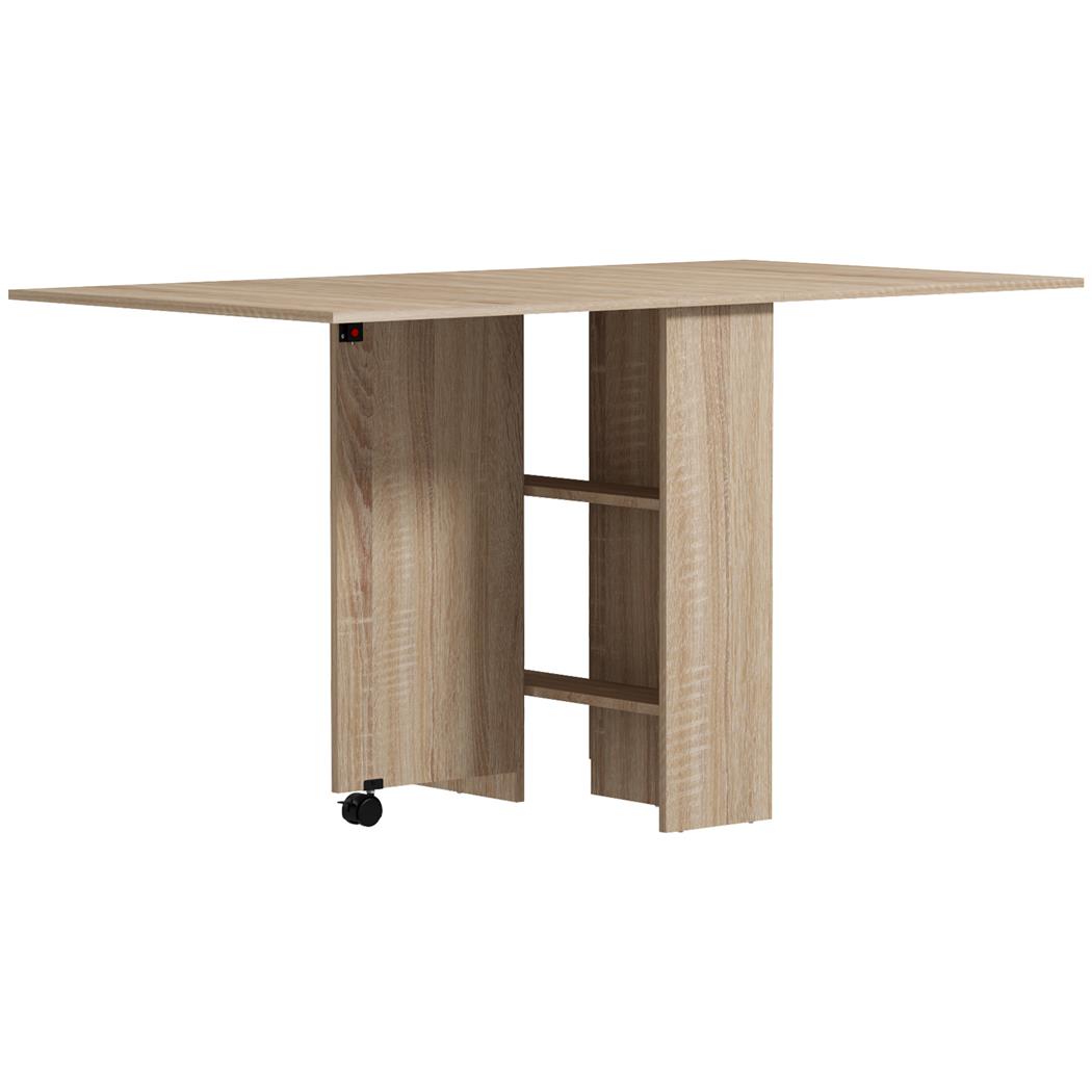 Table de Réunion MORONI, avec Roulettes et Étagères de Rangement, jusqu’à 6 Personnes, Chêne